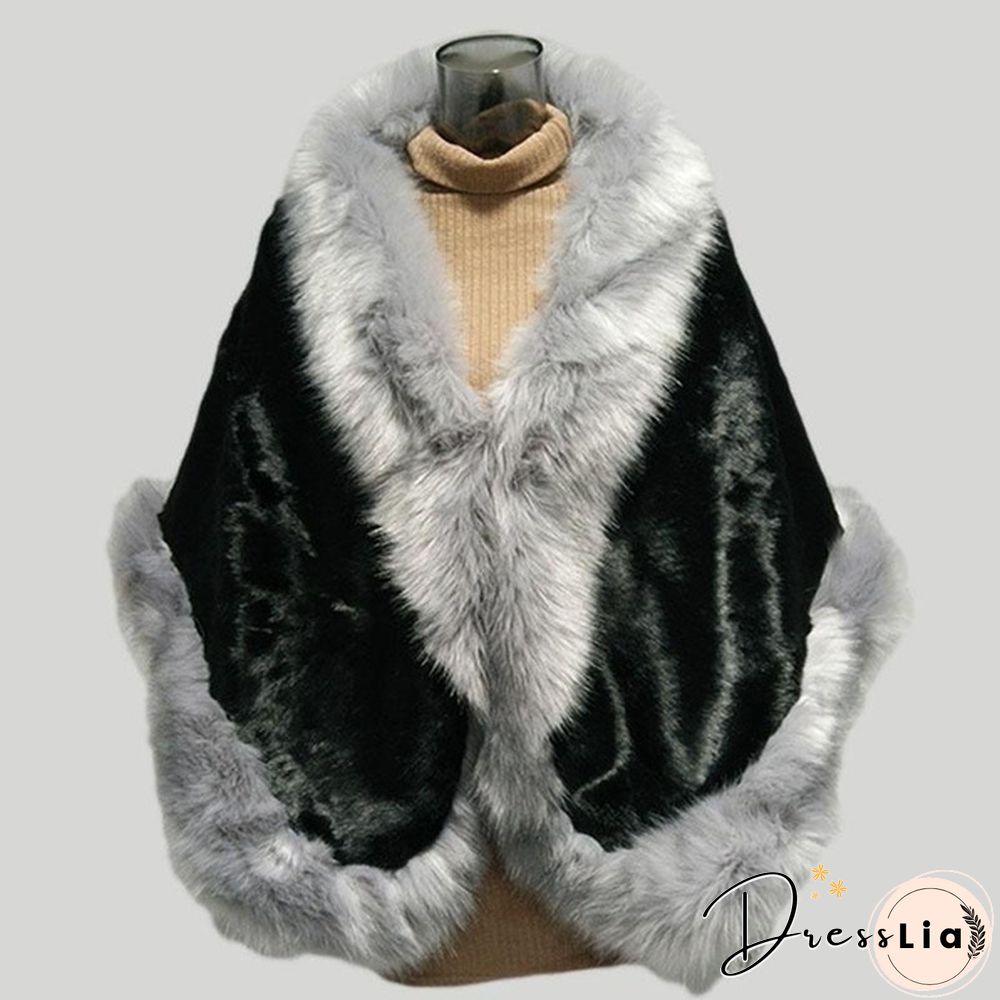 Women Winter Warm Luxury Faux Mink Cashmere Wedding Party Cape Wrap Coat