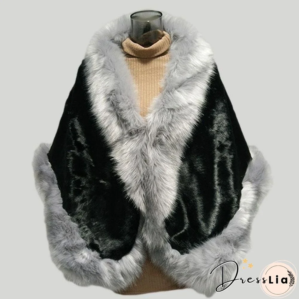 Women Winter Warm Luxury Faux Mink Cashmere Wedding Party Cape Wrap Coat