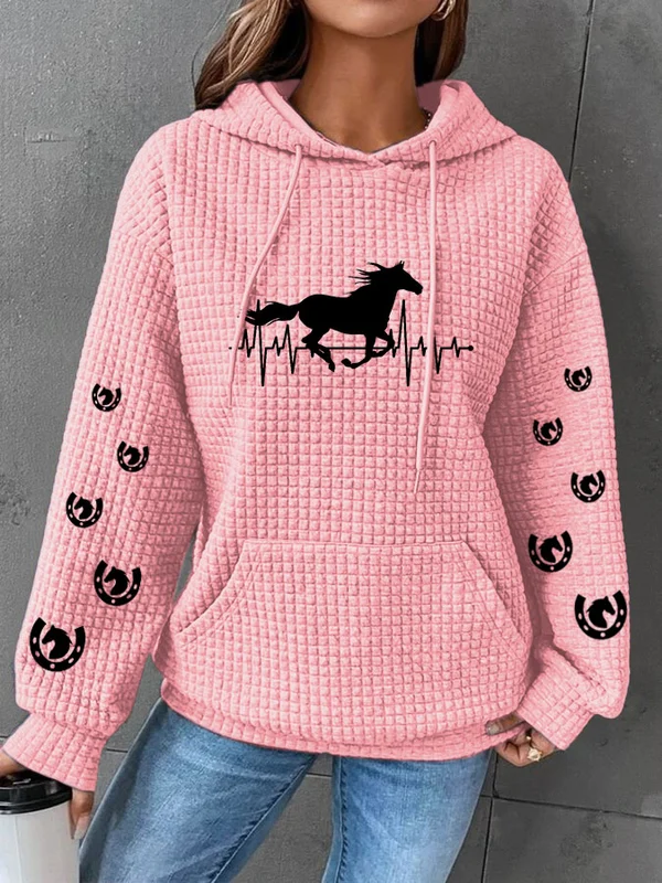 Horse Heartbeat Waffle Print Sweatshirt socialshop