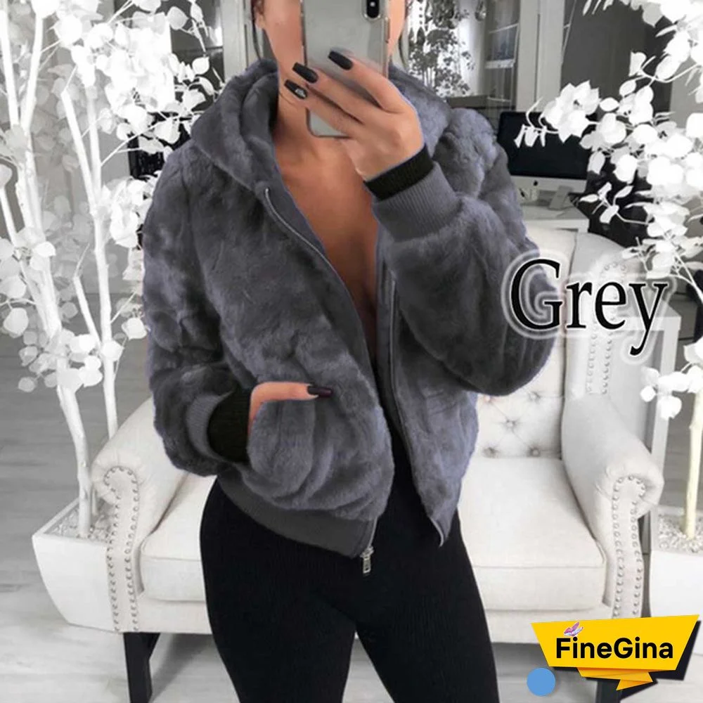 Winter Women Warm Hooded Coat Ladies Warm Plush Hooded Women Faux Fur Coat Winter Warm Zipper Jacket Plus Coat