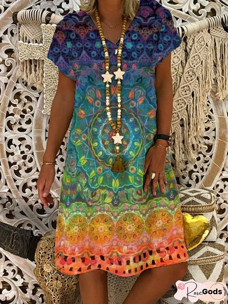 Tribal Short Sleeve Vintage Weaving Dress