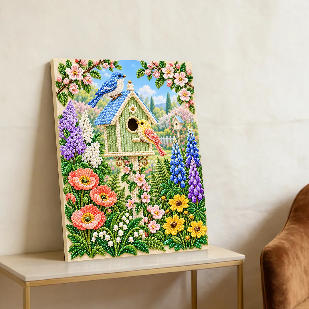 Pearl Painting Kit for Adults Floral Bird Framed Wall Art 11.81x15.75in