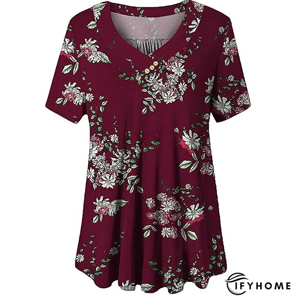 Women's Shirt Blouse Denim Blue Black White Leopard Floral Print Short Sleeve Casual Holiday Basic V Neck Regular Floral Plus Size M | IFYHOME