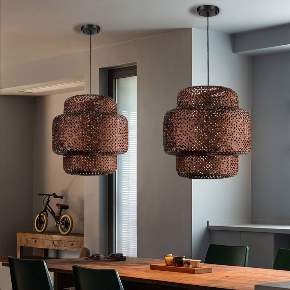 Coffee Bamboo Pendant Light Handmade Weave Lampshade