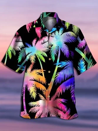 Men's Colorful Coconut Tree Print Casual Comfy Shirt