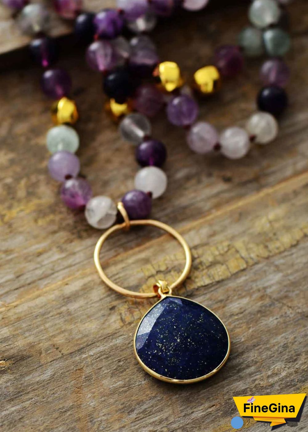 Boho Necklace, Fluorite Lapis