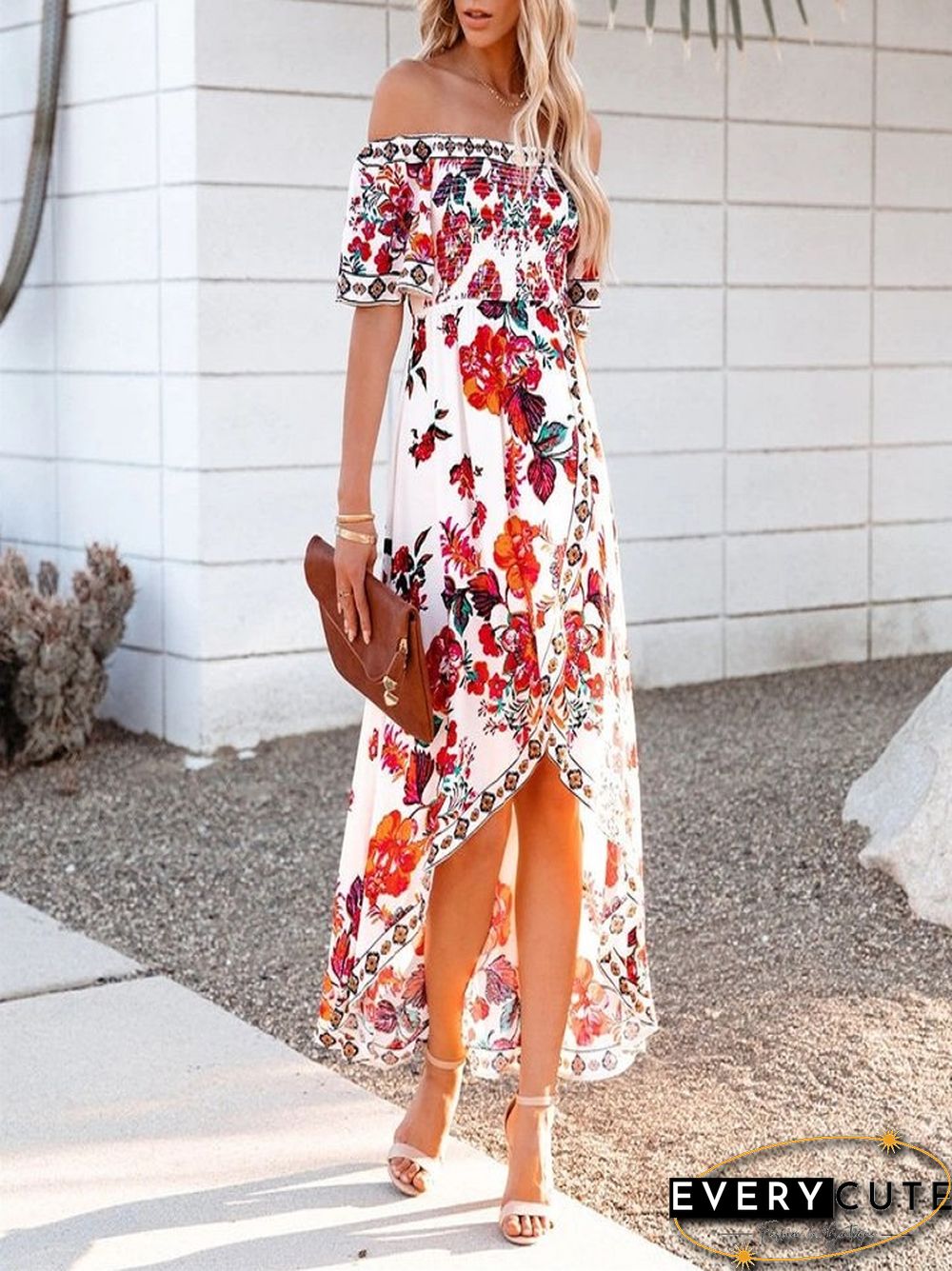 Irregular Dress With Shoulder Print
