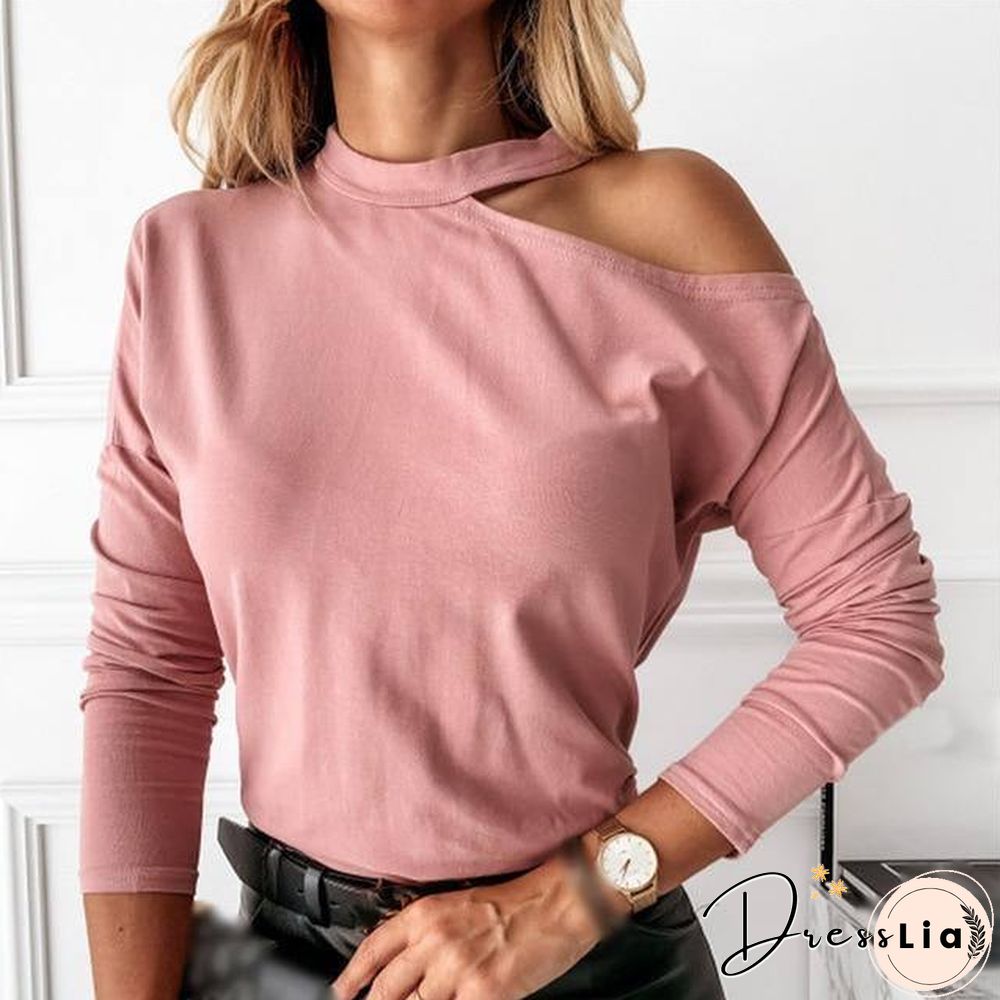 Autumn Halter Hollow Out Women's Blouses Black Long Sleeve Streetwear Female Blouse Trend Fashion Sexy Casual Ladies Tops