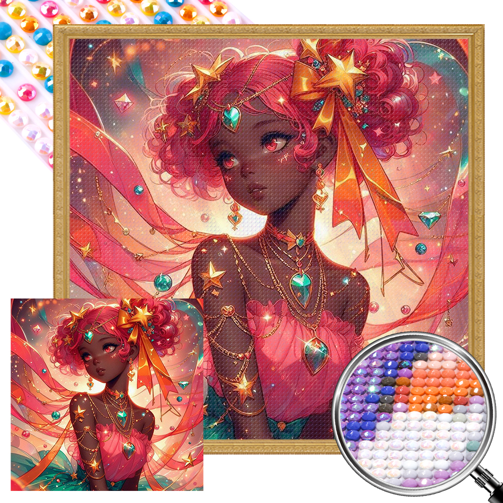 Sweet Girl 40*40cm(picture) full round drill diamond painting with 3 to 5 colors of AB drills
