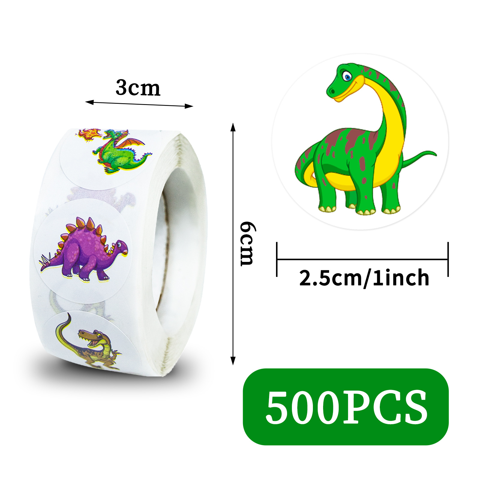 Dinosaur Delight: 500-Roll Reward Stickers for Journal & Sealing – Cute Craft Essentials