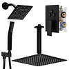 [US Local Warehouse] Mixer Shower W/ 12in Ceiling Mount 6in Wall Mount Showers Head Ceiling Mounted Shower System Combo Set Push Button Diverter with 2 in 1 Handheld for Bathroom and Hotel