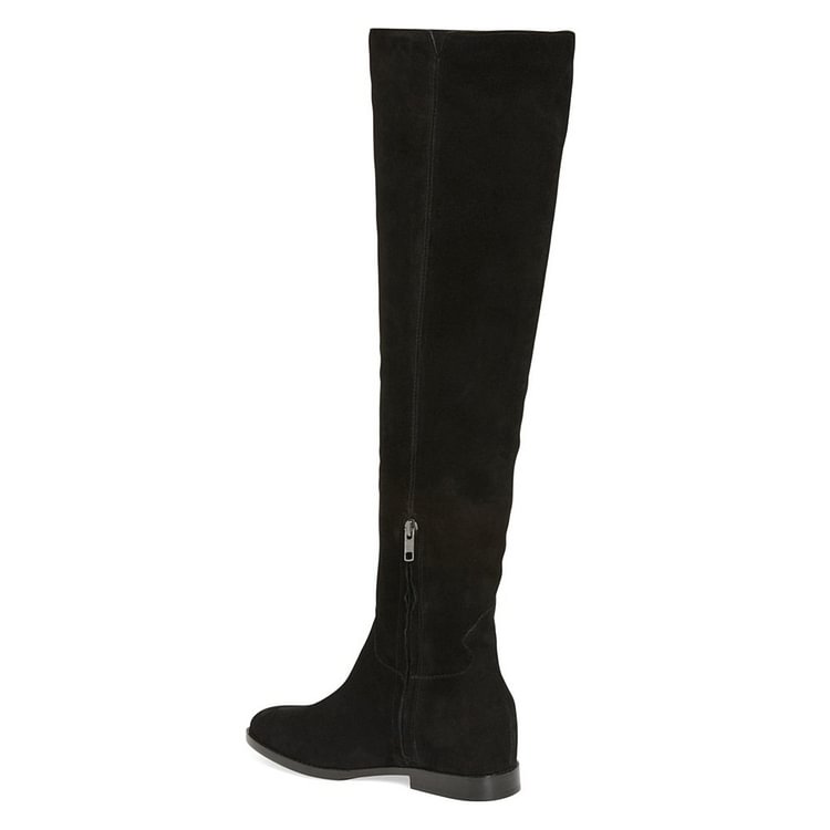 Black Long Boots Flat Knee-high Boots for Women |FSJ Shoes
