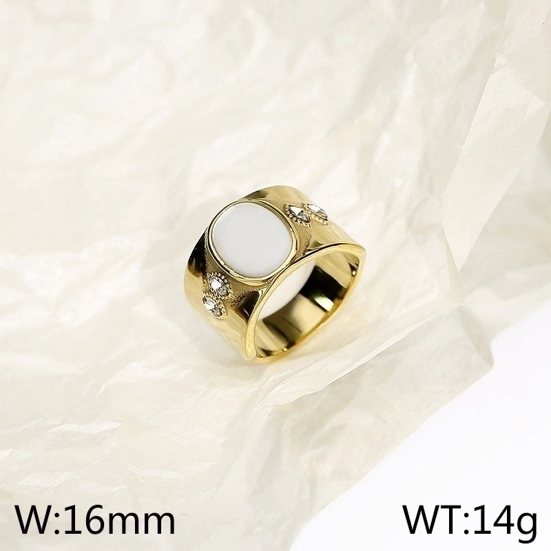 Retro Geometric Titanium Steel Rhinestones Opal 18K Gold Plated Plating Inlay Rings