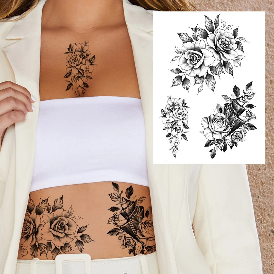 Sdrawing Butterfly Flower Temporary Tattoos For Women Girls Lace Feather Geometry Tattoo Sticker Fake Rose Sexy Tatoos Decor