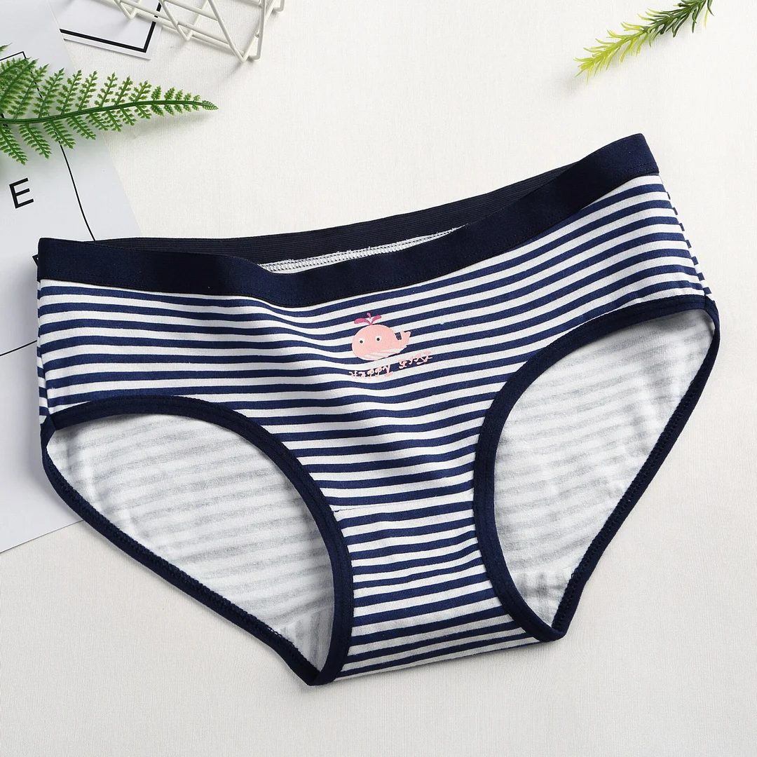 Billionm Women Stripe Briefs Cotton Sexy Panties Underwear Oversize Underpants Ladies Cartoon Cute Soft Kawaii Cute Plus Size Panty