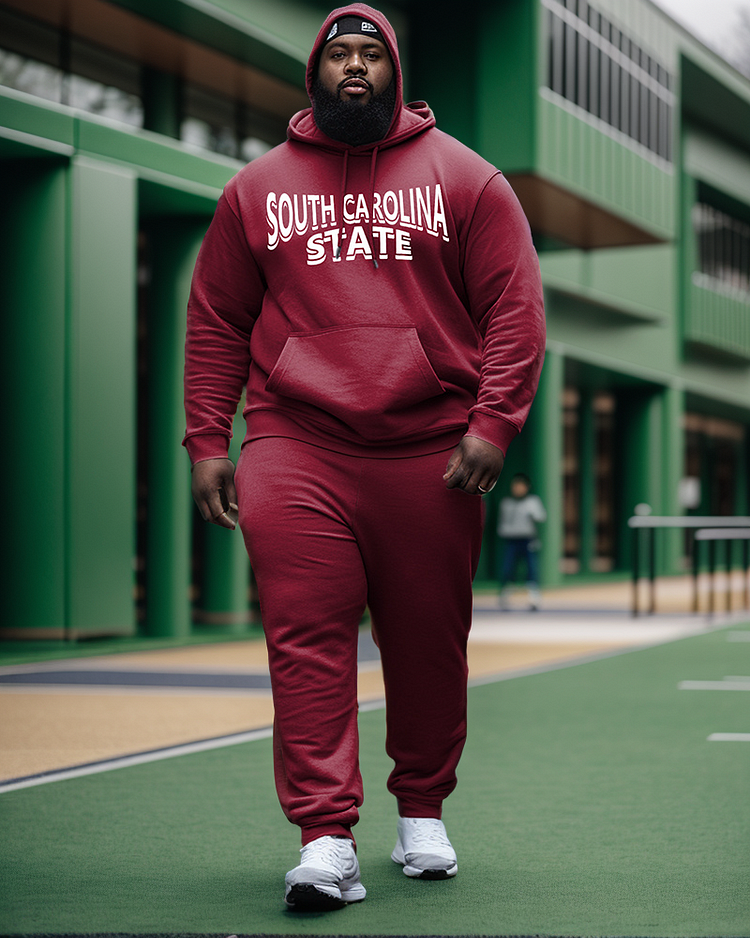 Men's Plus Size South Carolina State Style Hoodie and Sweatpants Two Piece Set
