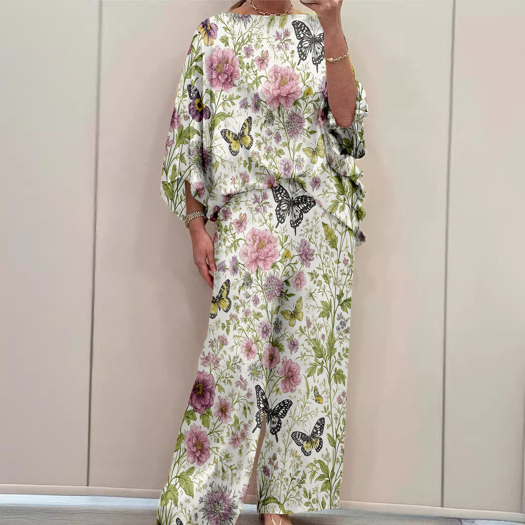Women Long Sleeve V-neck Graphic Floral Printed Top