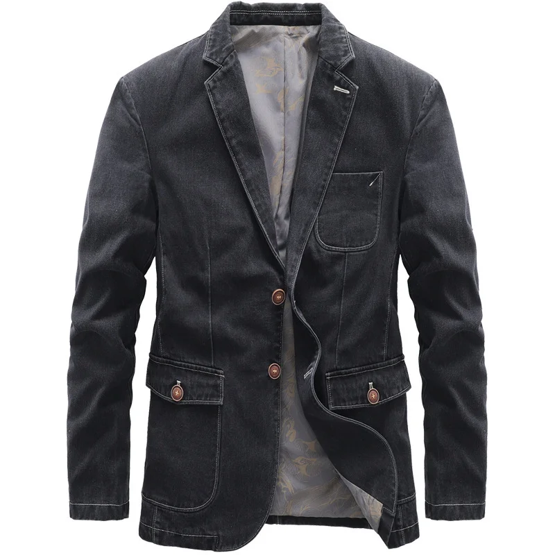 Men's Autumn New Jacket Suit Retro Denim Suit Casual Slim Fit Suit