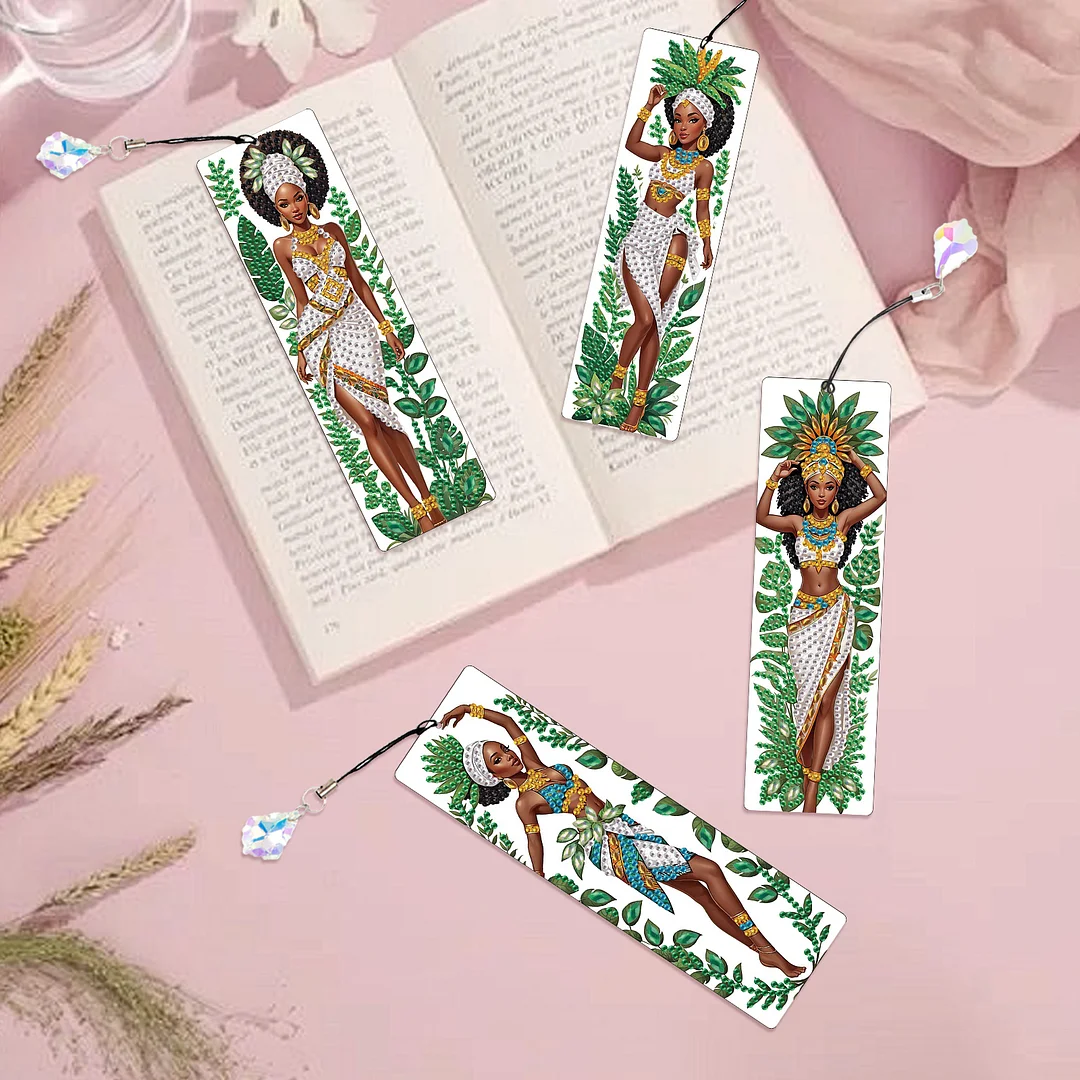 4Pcs Exotic Black Beauty DIY Diamond Bookmark Art Projects Irregular Shaped Diamonds Diamond Painting Art Bookmarks with Crystal Pendants for DIY Making Beginners Adult Art Craft Supplies