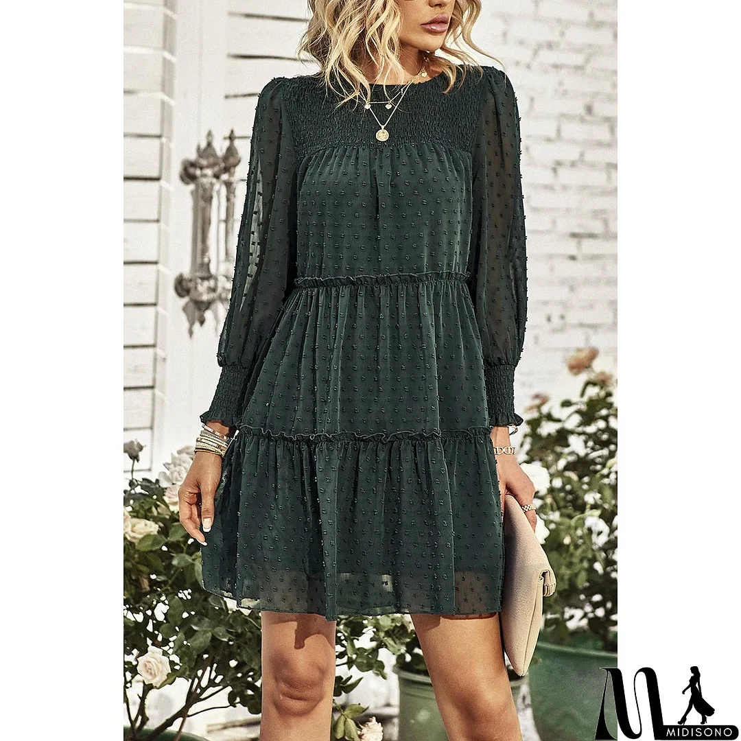 MidiSono - Dot Solid Ruched Color Block Ruffle Lined Midi Dress