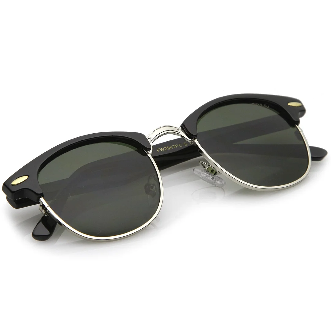 Classic Horn Rimmed Neutral Colored Lens Semi-Rimless glasses 49mm