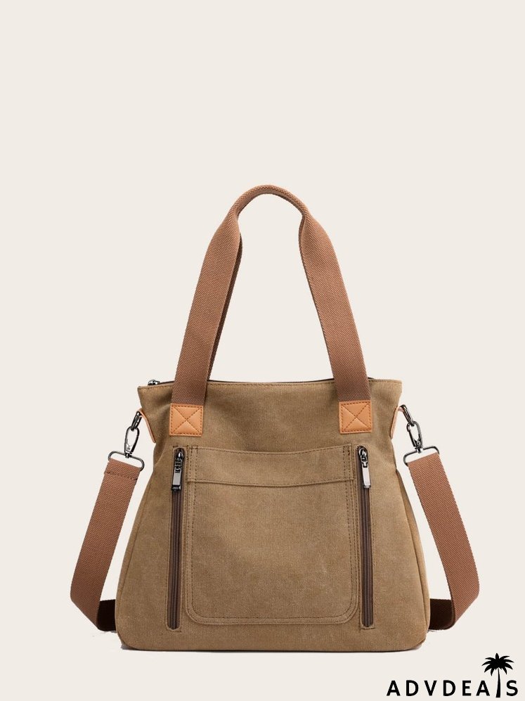 Patch Detail Shoulder Tote Bag