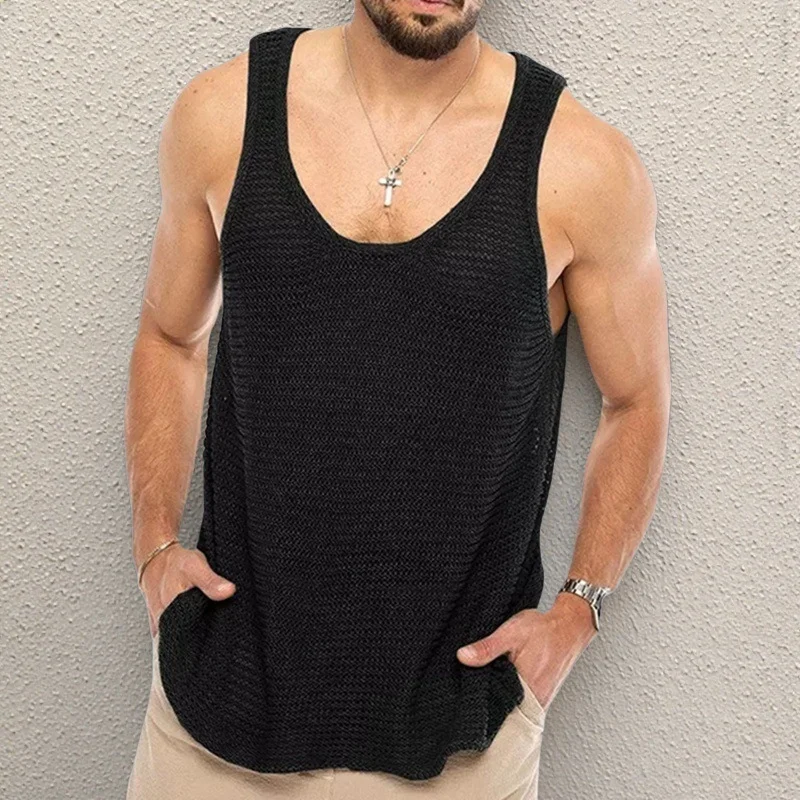 Uveng Uveng New Men's Wear Solid Color Loose Sleeveless Knitted Shirt Woolly Breathable Sports Vest SY0025