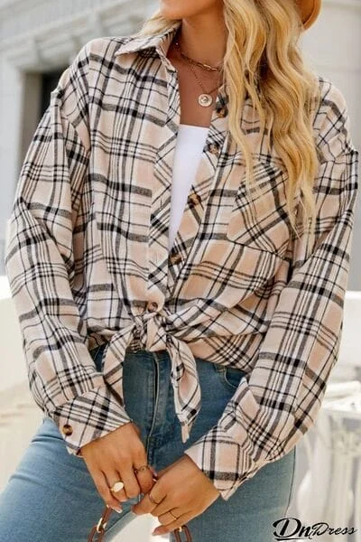 Plaid Pocketed Button Up Long Sleeve Shirt