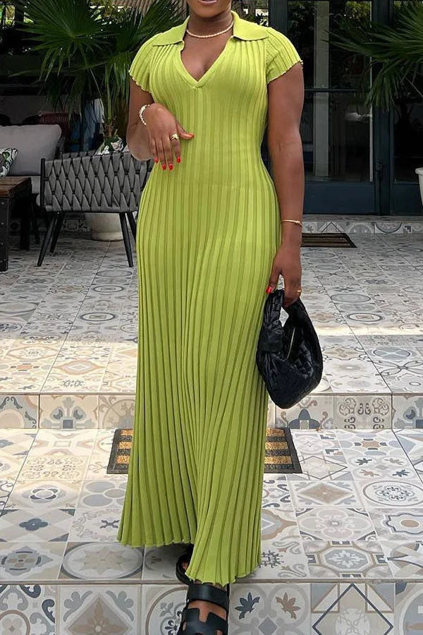 Solid Color Ribbed Casual Maxi Dress