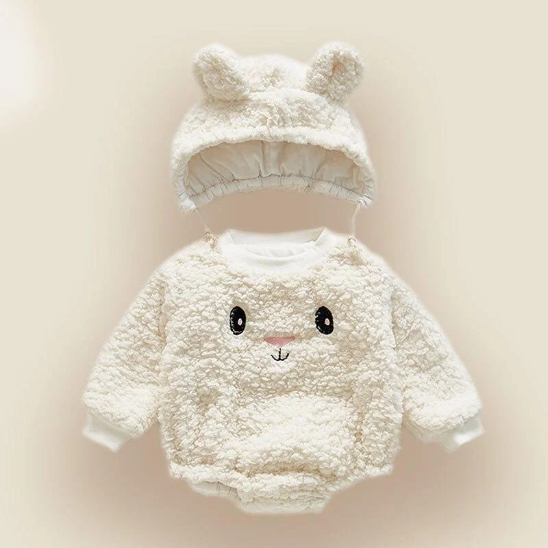 Winter Baby Girl Bodysuits 0-2Yrs Baby Plush Ears Baby Newborn Clothes Hooded Bodysuit Climbing Clothes Plush Thickened