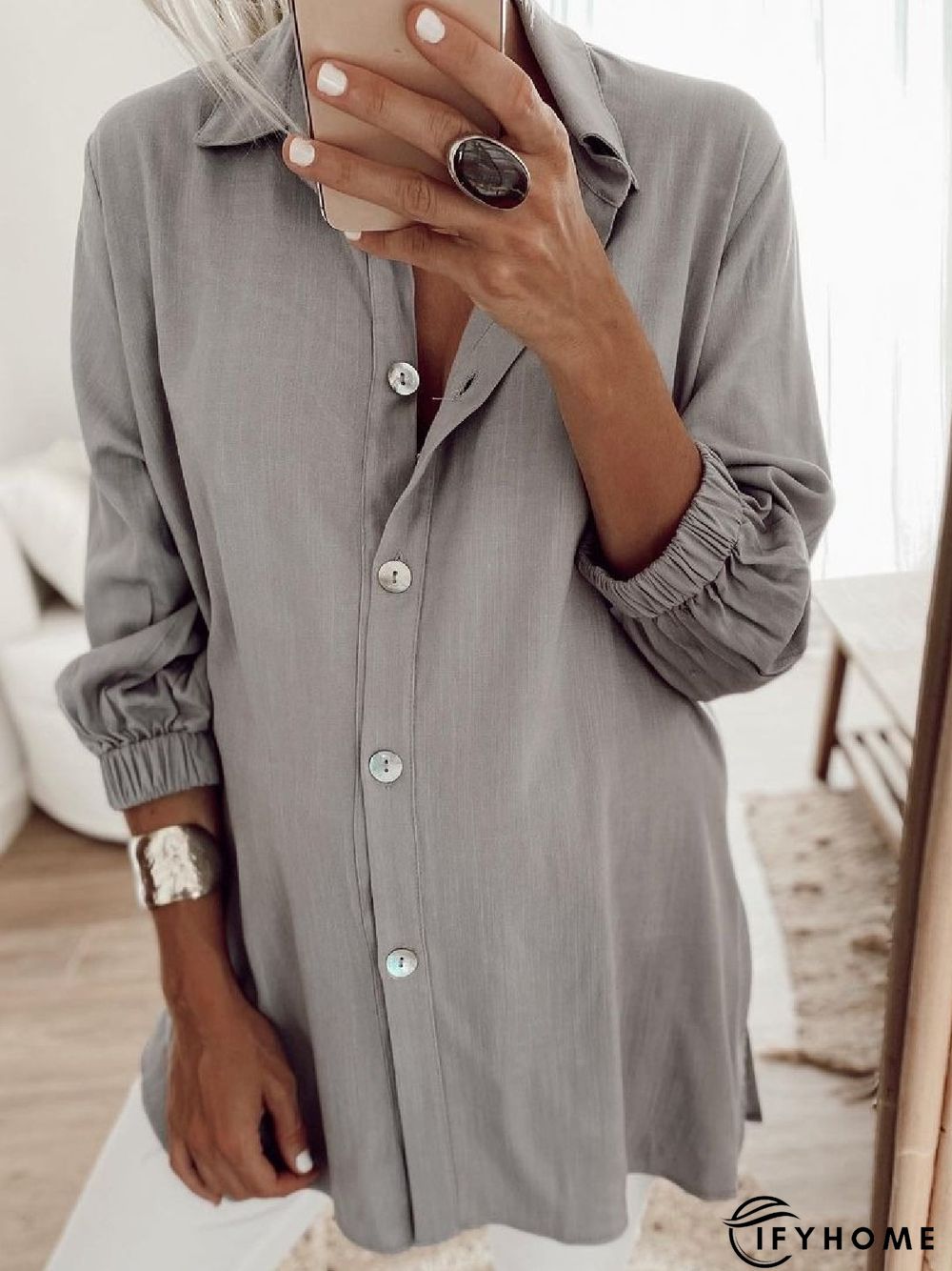 Casual Solid Long Sleeve Tunic Blouse | IFYHOME