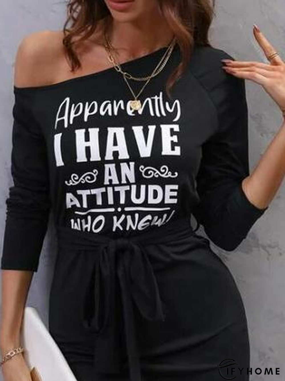 Text Letters Casual Crew Neck Dress | IFYHOME