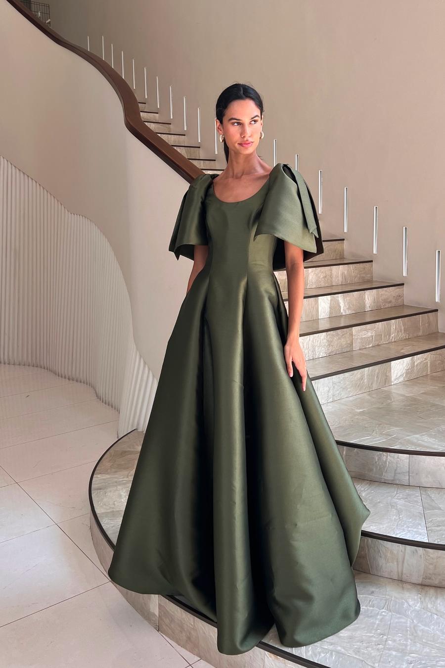 Lvs&Broner Jewel Neck Short Sleeves Long A Line Prom Dress With Pleated