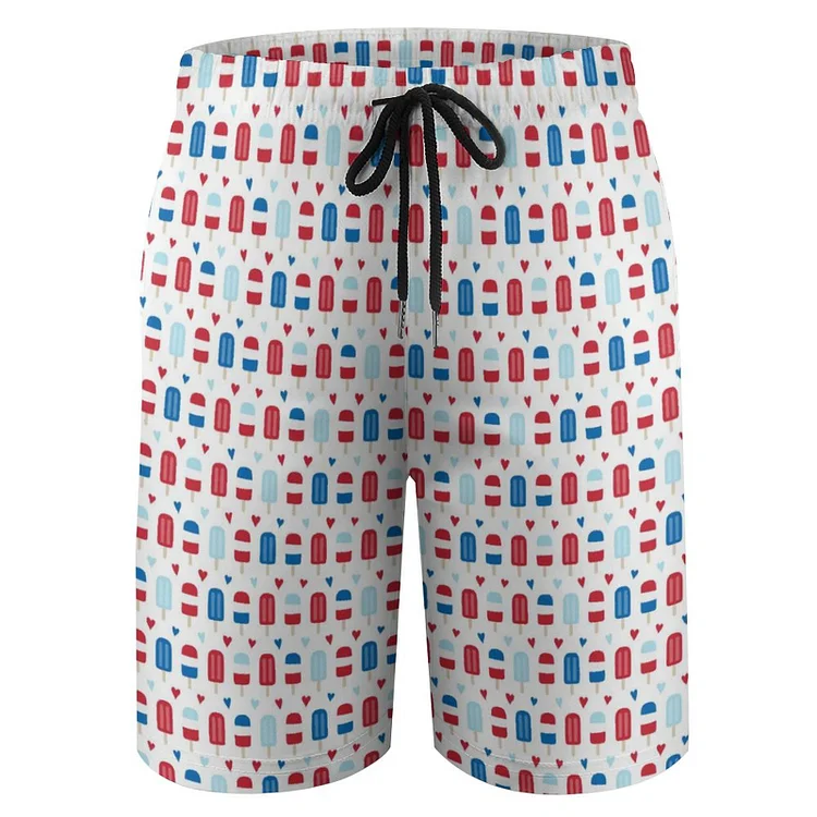 Red Blue America Ice Cream 4Th Of July National Day Boys' Quick Dry Beach Swim Trunk Shorts - Heather Prints Shirts