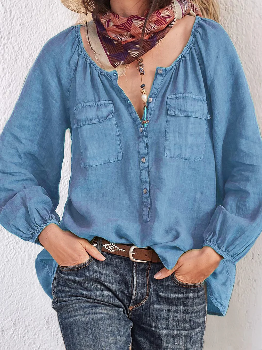 Casual Loose Crew Neck Tunic Blouse