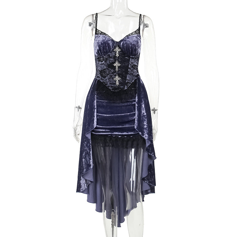 pretty halloween costumes Cf23580 Summer New Dark Style Fashionable Elegant Sexy Slim Purple Strap Trailing Dress Women's Clothing