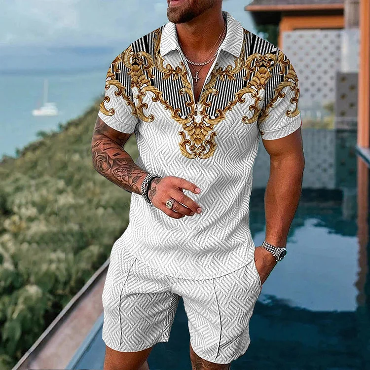 Broswear 3D Carving Printing Polo Shirt And Shorts Co-Ord