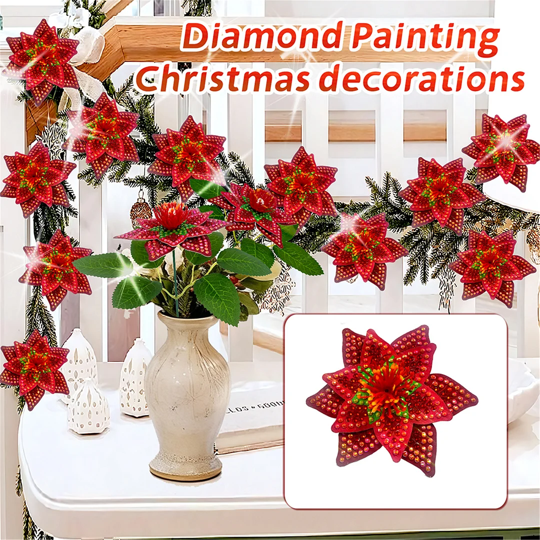 8Pcs 3D Red Artificial Flowers DIY Desktop Diamond Art Kit for Adults Home Decor