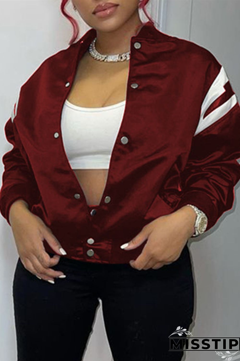 Burgundy Fashion Casual Print Patchwork Cardigan Outerwear