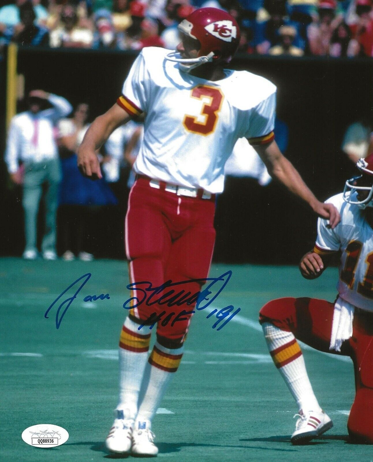 Jan Stenerud signed Kansas City Chiefs 8x10 Photo Poster painting autographed W/ HOF Insc 2 JSA