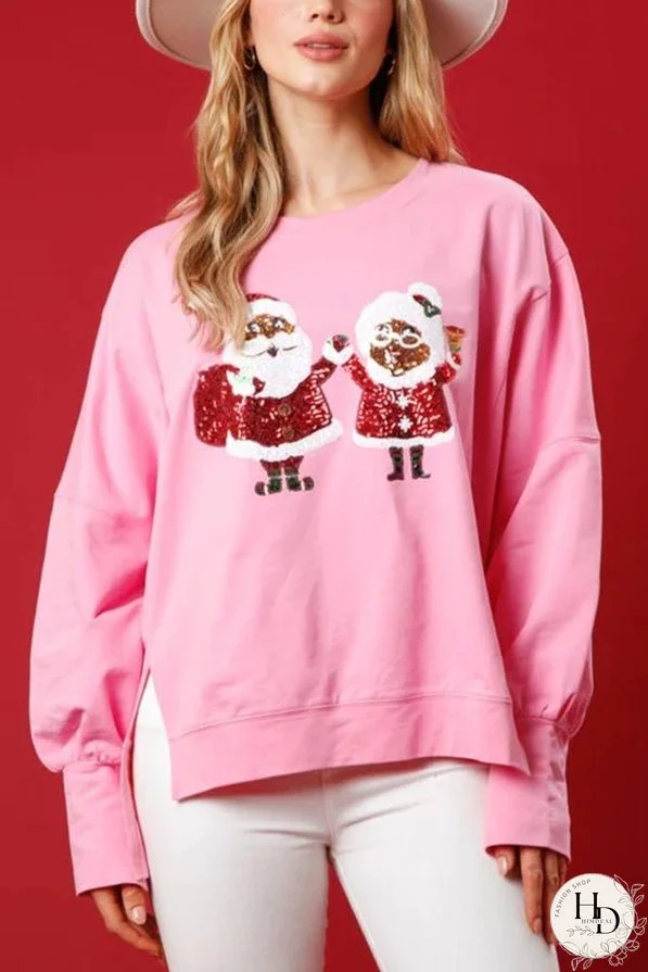Christmas Santa Sequined Casual Loose Long Sleeve Sweatshirt