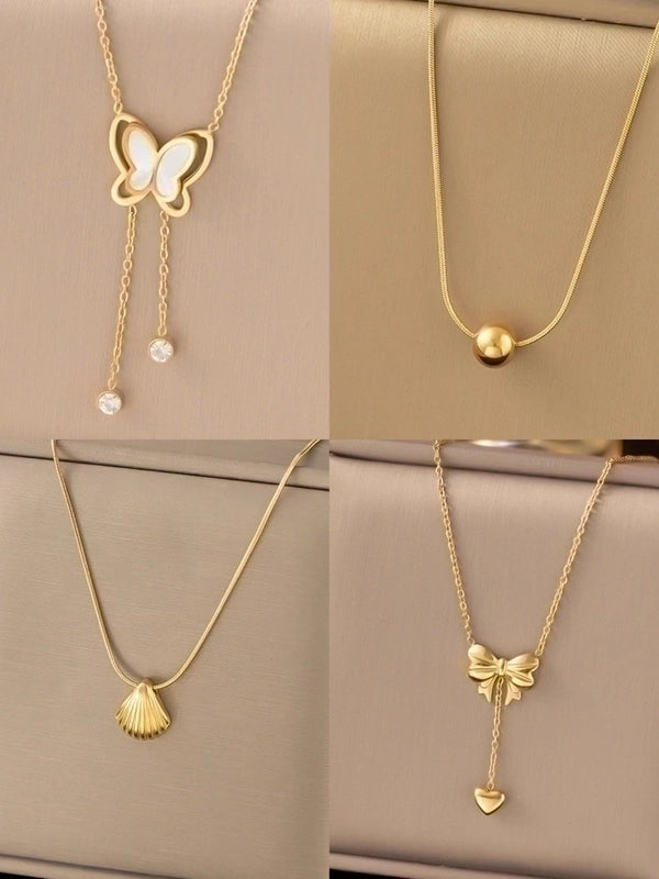 Vintage Style Butterfly Titanium Steel Plating 18k Gold Plated Pendant Necklace