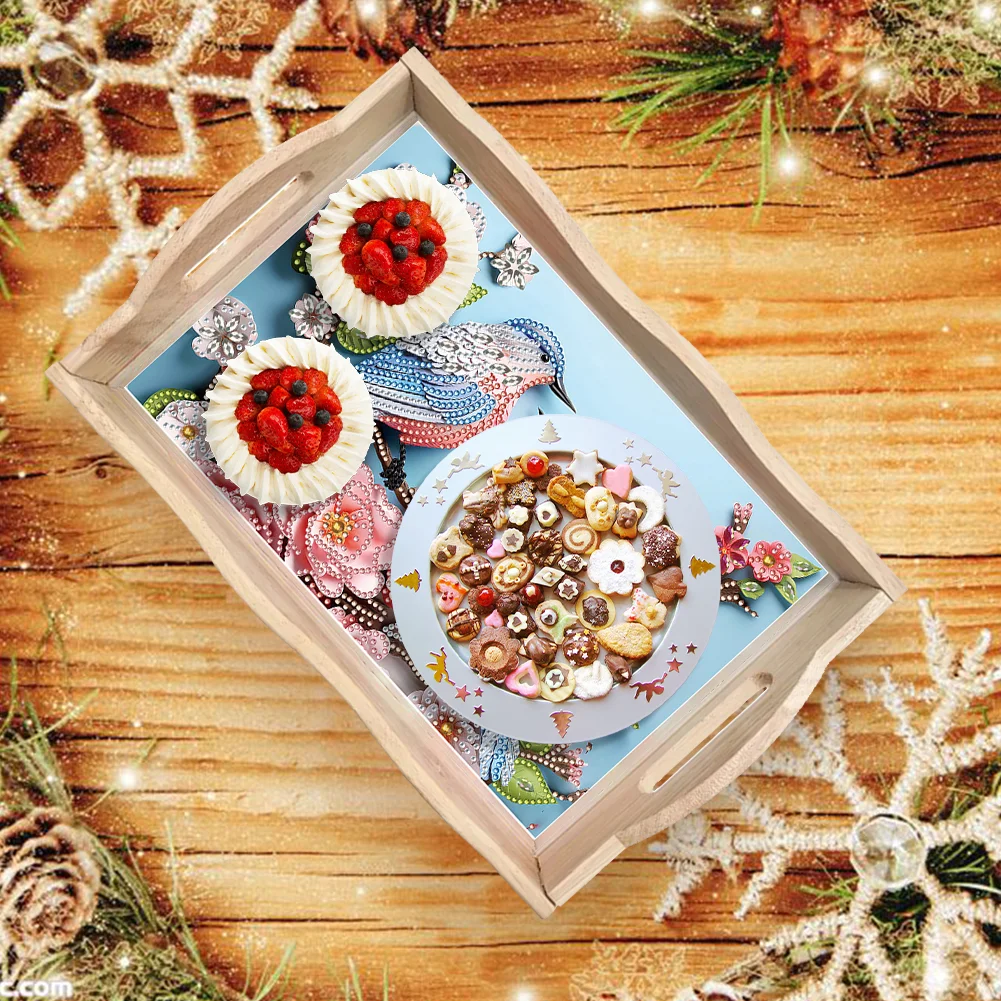 Wooden Flowers Birds 5D DIY Diamond Painting Serving Tray for Home Decor