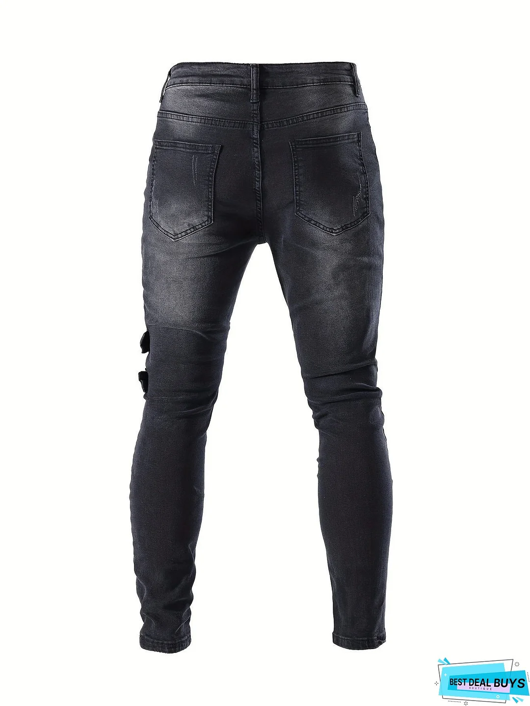Men's Chic Skinny Biker Jeans, Casual Street Style Medium Stretch Denim Pants