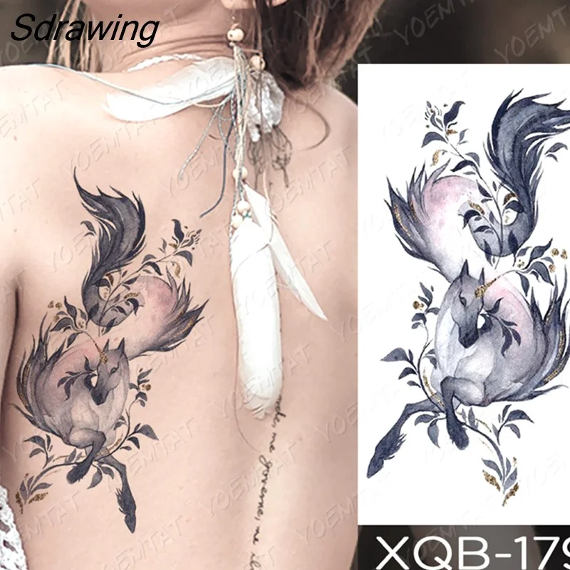 Sdrawing Temporary Tattoo Sticker Rose Snake Flower Tattoos Lace Tiger Dragon Body Art Arm Fake Sleeve Tatoo Women