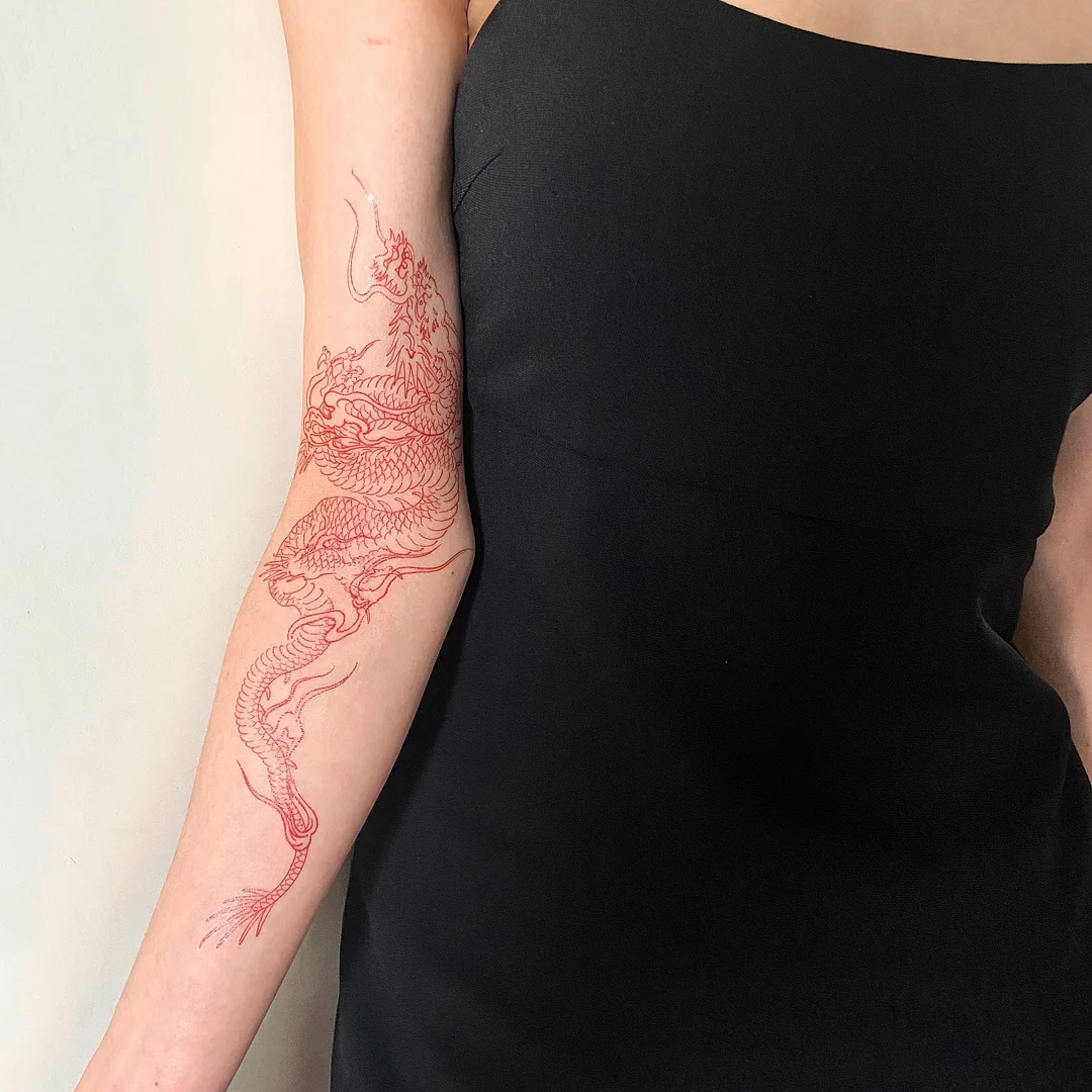 Red Dragon Big Size Temporary Tattoo Stickers for Men Women Arm Body Art Waterproof Fake Tatoos Tatuajes Temporales Decal Tatto