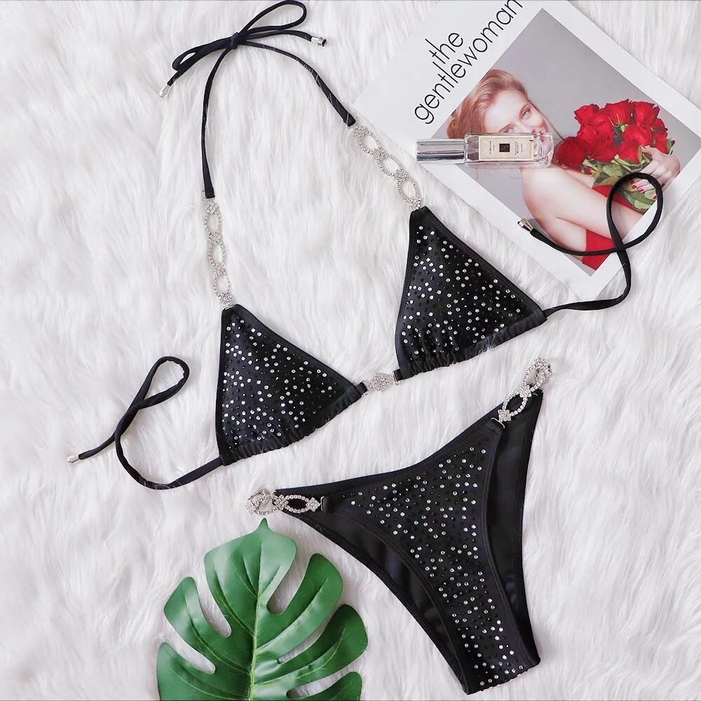 Uveng Uveng New Bikini Sexy Hot Diamond Split Women's Swimsuit Solid Color Strap Bikini SXL
