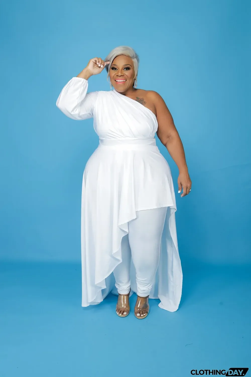 Plus Size Solid One Shoulder Irregular Maxi Dress