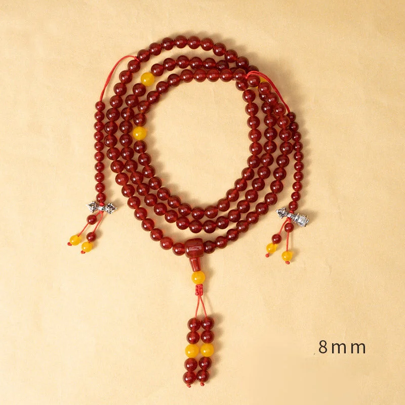 Natural Red Agate Yellow Agate 108 Beads Happiness Wealth Bracelet Mala
