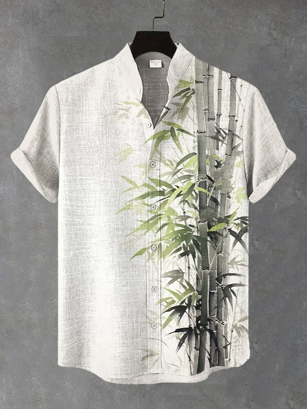 Men's Bamboo Ink Painting Art Print Short Sleeve Shirt
